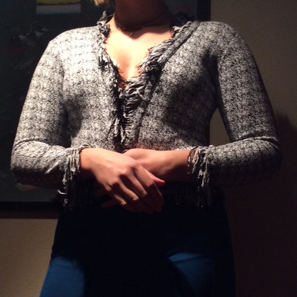 Grey cardigan with feathery detail - Picture 1 of 3